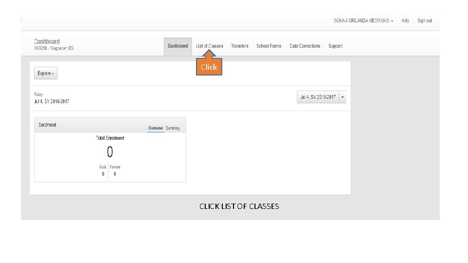 Click CLICK LIST OF CLASSES 