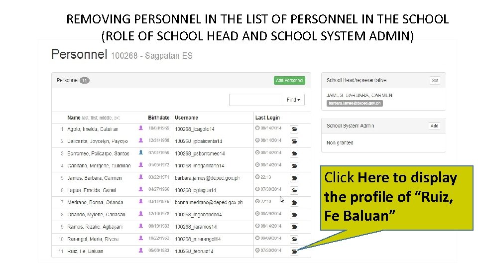 REMOVING PERSONNEL IN THE LIST OF PERSONNEL IN THE SCHOOL (ROLE OF SCHOOL HEAD