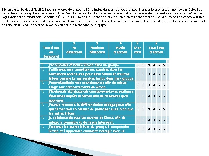 Simon présente des difficultés liées à la dyspraxie et pourrait être inclus dans un