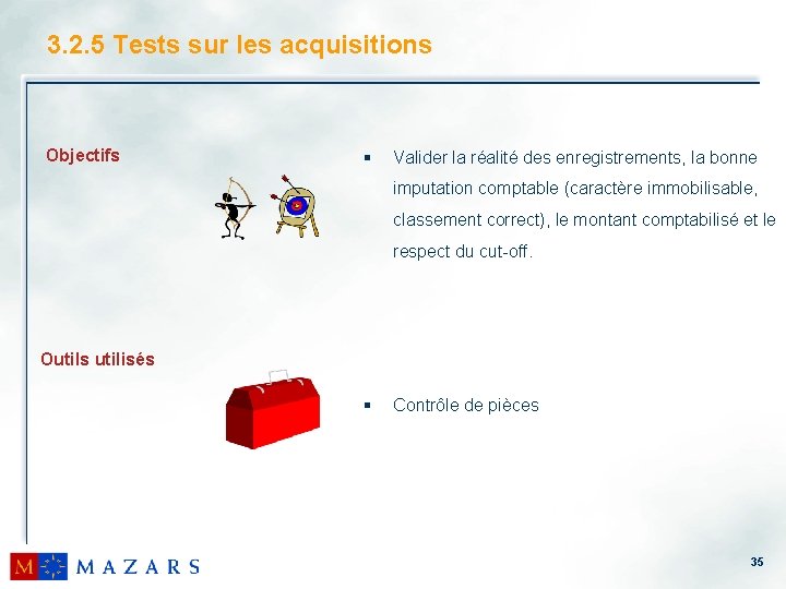 3. 2. 5 Tests sur les acquisitions Objectifs § Valider la réalité des enregistrements,