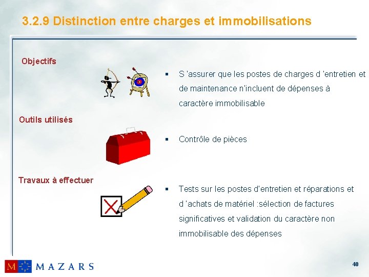 3. 2. 9 Distinction entre charges et immobilisations Objectifs § S ’assurer que les
