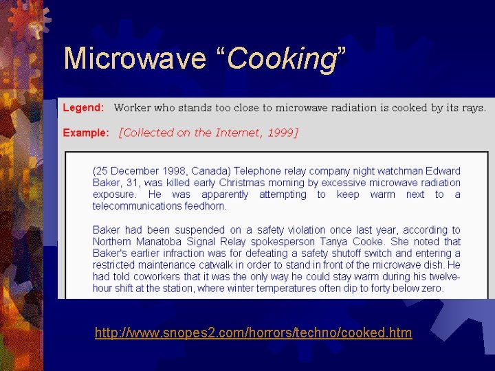 Microwave “Cooking” http: //www. snopes 2. com/horrors/techno/cooked. htm 