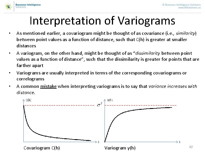 Interpretation of Variograms • • As mentioned earlier, a covariogram might be thought of Interpretation of Variograms • • As mentioned earlier, a covariogram might be thought of