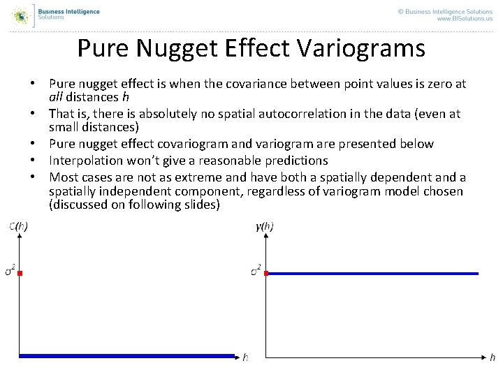 Pure Nugget Effect Variograms • Pure nugget effect is when the covariance between point Pure Nugget Effect Variograms • Pure nugget effect is when the covariance between point