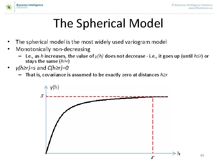 The Spherical Model • The spherical model is the most widely used variogram model The Spherical Model • The spherical model is the most widely used variogram model