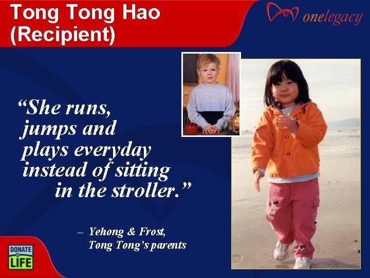Tong Hao (Recipient) “She runs, jumps and plays everyday instead of sitting in the