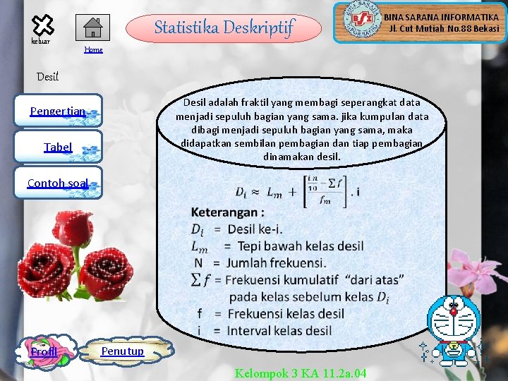 keluar Statistika Deskriptif BINA SARANA INFORMATIKA Jl. Cut Mutiah No. 88 Bekasi Home Desil