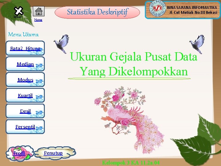 keluar Statistika Deskriptif BINA SARANA INFORMATIKA Jl. Cut Mutiah No. 88 Bekasi Home Menu