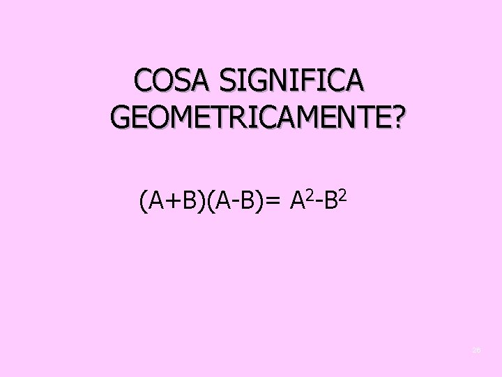 COSA SIGNIFICA GEOMETRICAMENTE? (A+B)(A-B)= A 2 -B 2 26 