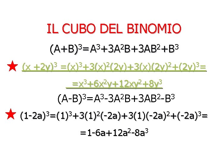 IL CUBO DEL BINOMIO (A+B)3=A 3+3 A 2 B+3 AB 2+B 3 (x +2