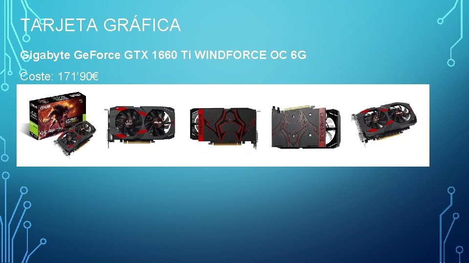 TARJETA GRÁFICA Gigabyte Ge. Force GTX 1660 Ti WINDFORCE OC 6 G Coste: 171’