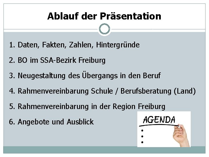 Ablauf der Präsentation 1. Daten, Fakten, Zahlen, Hintergründe 2. BO im SSA-Bezirk Freiburg 3.