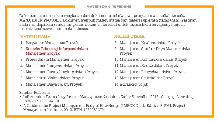 MATERI DAN REFERENSI Dokumen ini merupakan rangkaian dari dokumen pembelajaran program mata kuliah terbuka