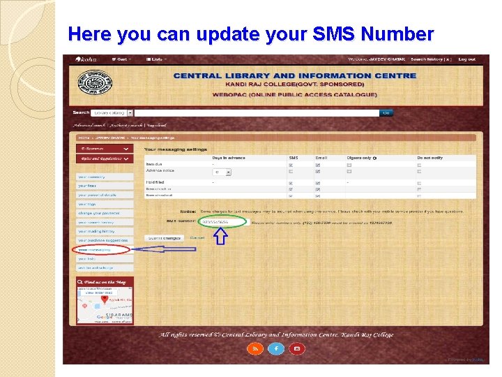 Here you can update your SMS Number 