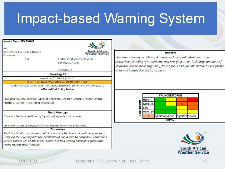 Impact-based Warning System 2020 -11 -28 Templ ref: PPT-ISO-colour. 001 Doc Ref no: 15