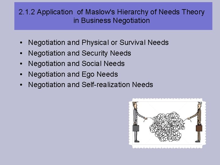 2. 1. 2 Application of Maslow's Hierarchy of Needs Theory in Business Negotiation •