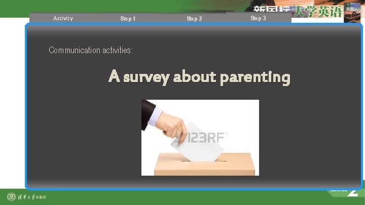 Activity Step 1 Step 2 Step 3 Communication activities: A survey about parenting 