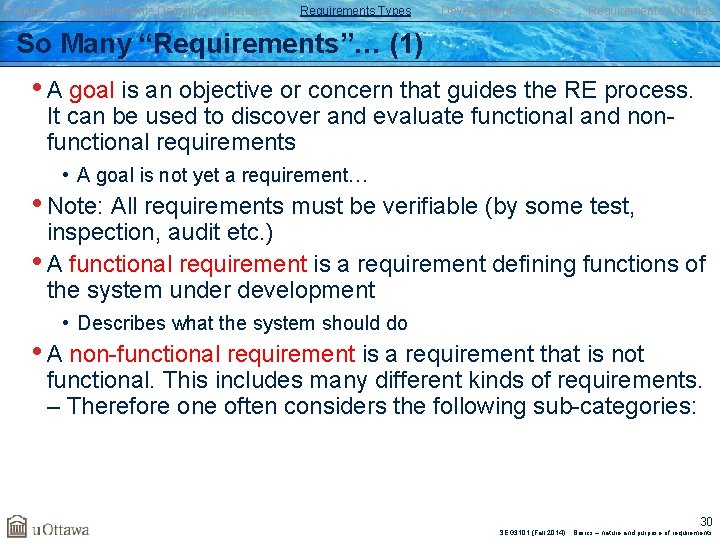 Failures Requirements Definition/Importance Requirements Types Development Process Requirements Activities So Many “Requirements”… (1) •