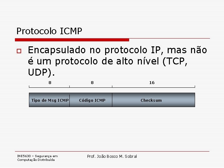 Protocolo ICMP o Encapsulado no protocolo IP, mas não é um protocolo de alto