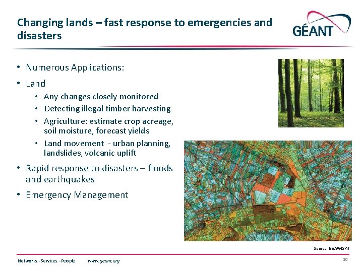 Changing lands – fast response to emergencies and disasters • Numerous Applications: • Land