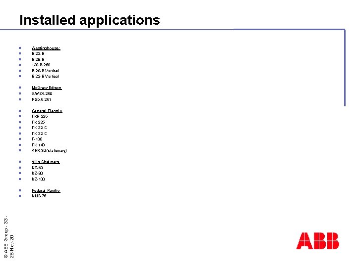 Installed applications n n n n n n © ABB Group - 33 28