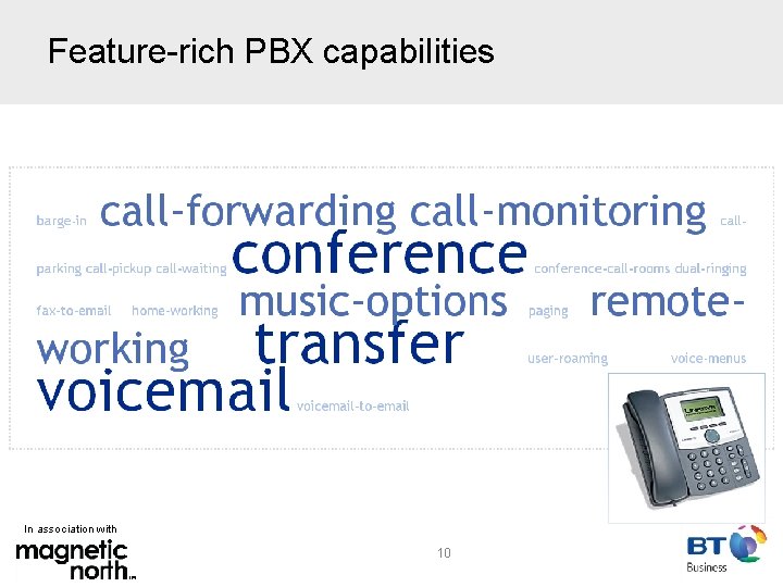 Feature-rich PBX capabilities In association with 10 