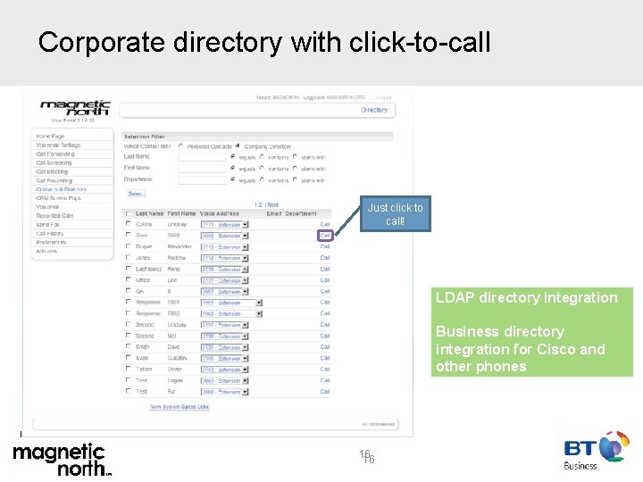 Corporate directory with click-to-call Just click to call! LDAP directory integration Business directory integration