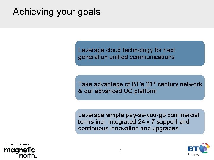 Achieving your goals Leverage cloud technology for next generation unified communications Take advantage of