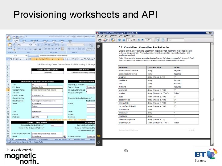 Provisioning worksheets and API In association with 58 