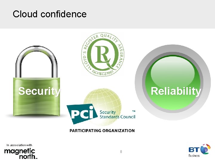 Cloud confidence Security Reliability In association with 8 