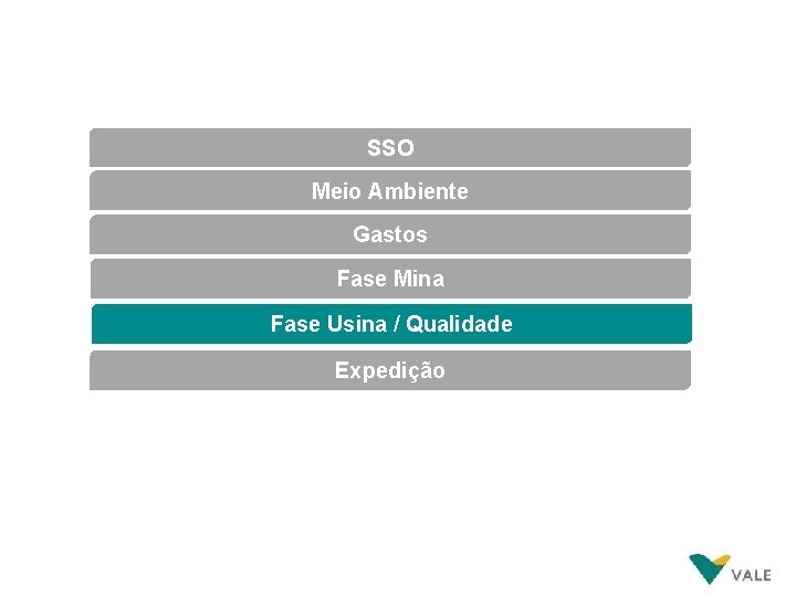 SSO Meio Ambiente Gastos Fase Mina Fase Usina / Qualidade Expedição 