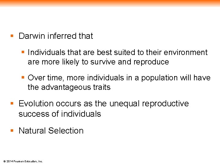 § Darwin inferred that § Individuals that are best suited to their environment are