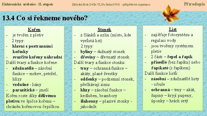 Elektronická učebnice - II. stupeň Základní škola Děčín VI, Na Stráni 879/2 – příspěvková