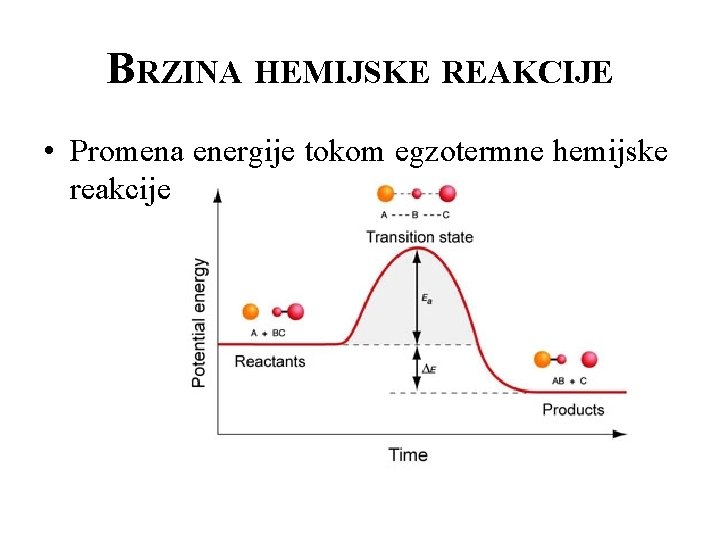 BRZINA HEMIJSKE REAKCIJE • Promena energije tokom egzotermne hemijske reakcije 