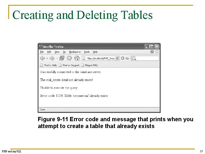 Creating and Deleting Tables Figure 9 -11 Error code and message that prints when