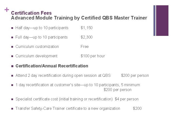 + Certification Fees Advanced Module Training by Certified QBS Master Trainer n Half day—up