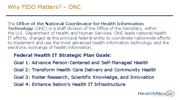 Why FIDO Matters? – ONC The Office of the National Coordinator for Health Information