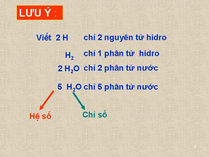 LƯU Ý : Viết 2 H H 2 chỉ 2 nguyên tử hidro chỉ