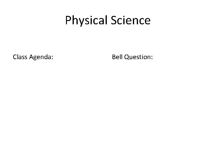 Physical Science Class Agenda: Bell Question: Physical Science Class Agenda: Bell Question: