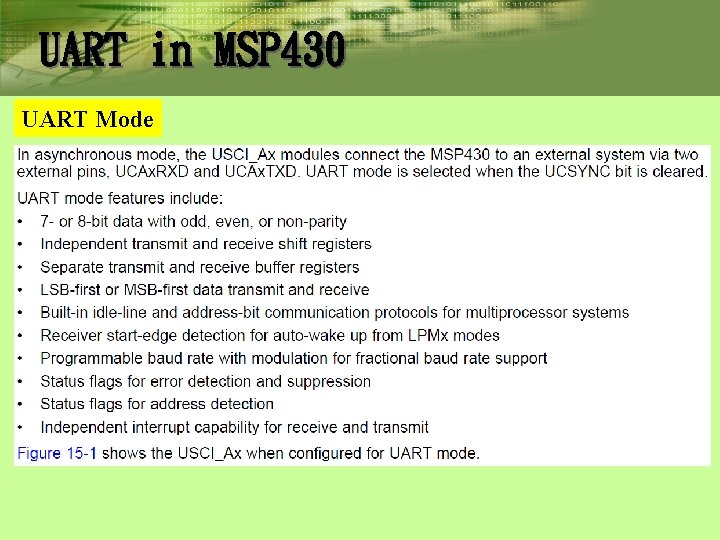 UART in MSP 430 UART Mode 