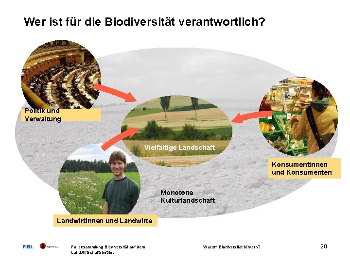 Wer ist für die Biodiversität verantwortlich? Politik und Verwaltung Vielfältige Landschaft Konsumentinnen und Konsumenten
