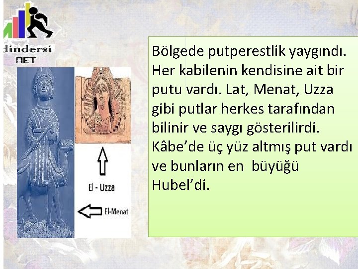 Bölgede putperestlik yaygındı. Her kabilenin kendisine ait bir putu vardı. Lat, Menat, Uzza gibi