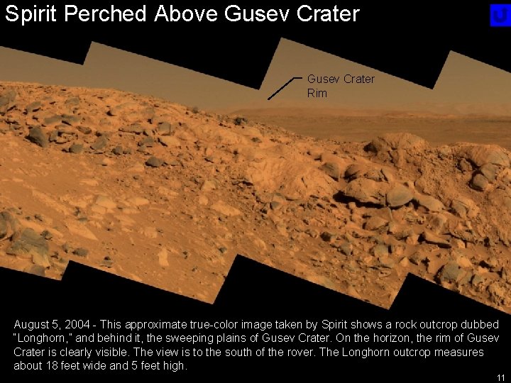 Spirit Perched Above Gusev Crater Rim August 5, 2004 - This approximate true-color image