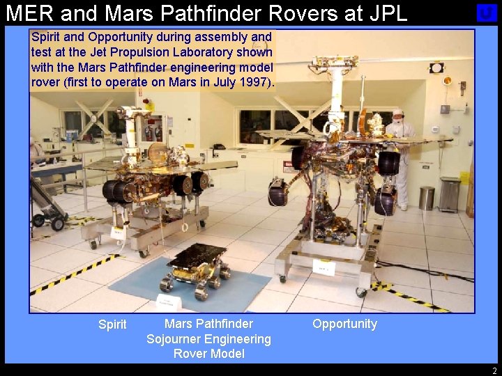 MER and Mars Pathfinder Rovers at JPL Spirit and Opportunity during assembly and test