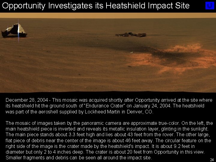 Opportunity Investigates its Heatshield Impact Site December 28, 2004 - This mosaic was acquired