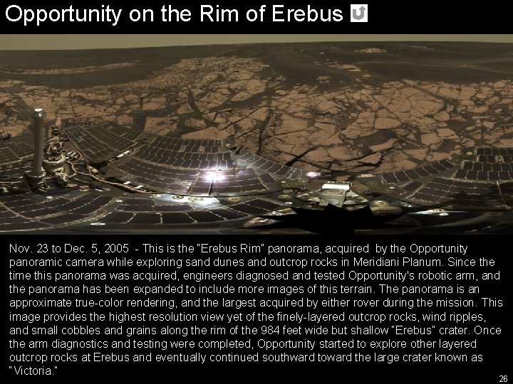 Opportunity on the Rim of Erebus Nov. 23 to Dec. 5, 2005 - This