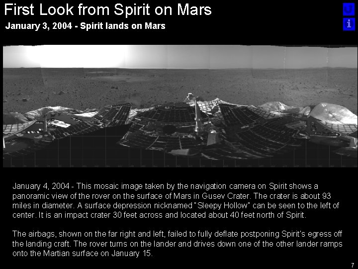 First Look from Spirit on Mars January 3, 2004 - Spirit lands on Mars