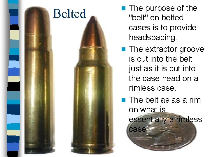 Belted The purpose of the "belt" on belted cases is to provide headspacing. n