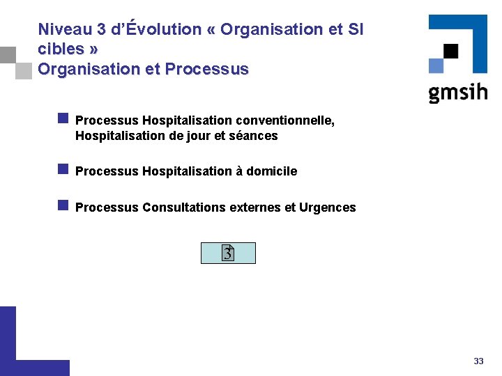 Niveau 3 d’Évolution « Organisation et SI cibles » Organisation et Processus n Processus