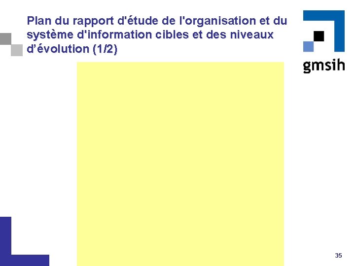 Plan du rapport d'étude de l'organisation et du système d'information cibles et des niveaux